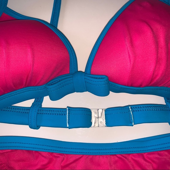 NWT 80s Vintage Blue & Pink Bow Bikini Set - Picture 3 of 9